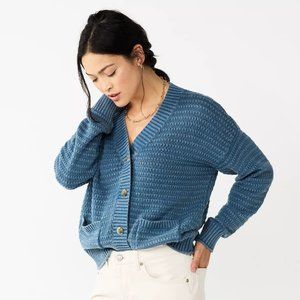 NWT SONOMA CROPPED BUTTON-UP CARDIGAN (WASHED BLUE / XL)